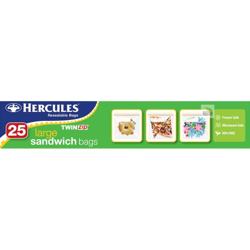 Hercules Resealable Bags Twinzip 25 Large Sandwich Bags