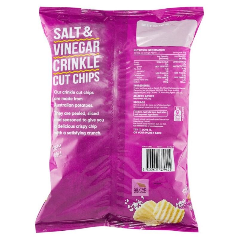 Coles Potato Chips Crinkle Cut Salt & Vinegar 175g