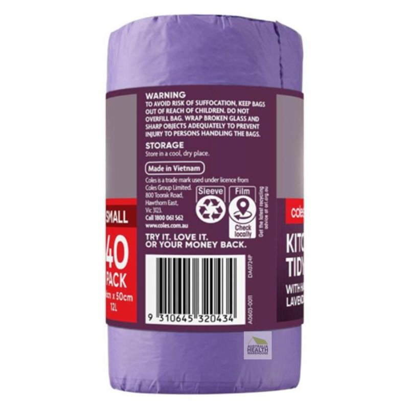 Coles Kitchen Tidy Bag Lavender Small 40 Pack