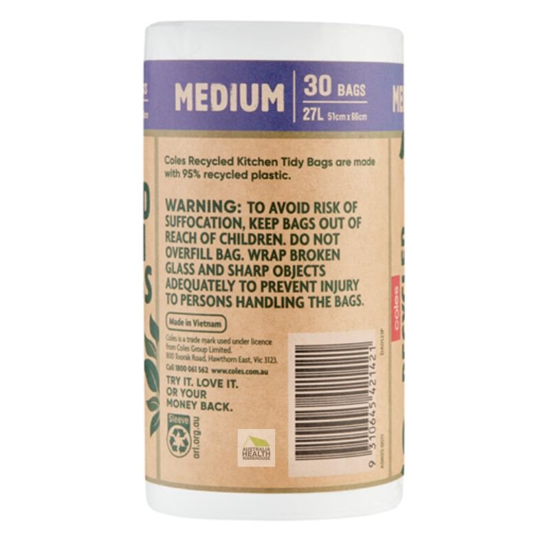 Coles Recycled Kitchen Tidy Bags with Handles Medium 30 Pack