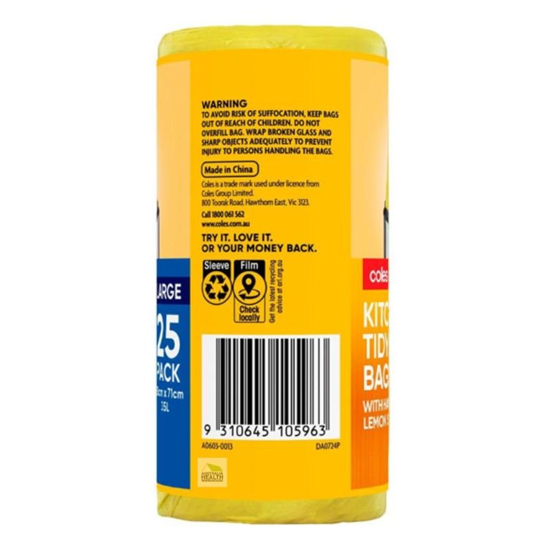 Coles Kitchen Tidy Bags Lemon Scented Large 25 Pack