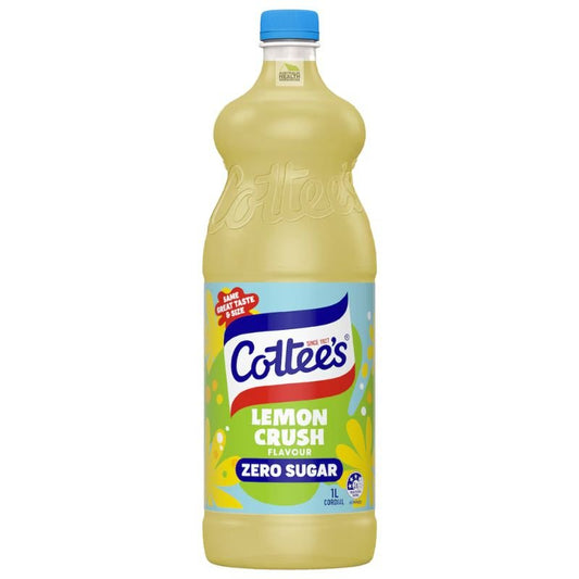Cottee's Lemon Crush Zero Sugar Cordial 1 Litre
