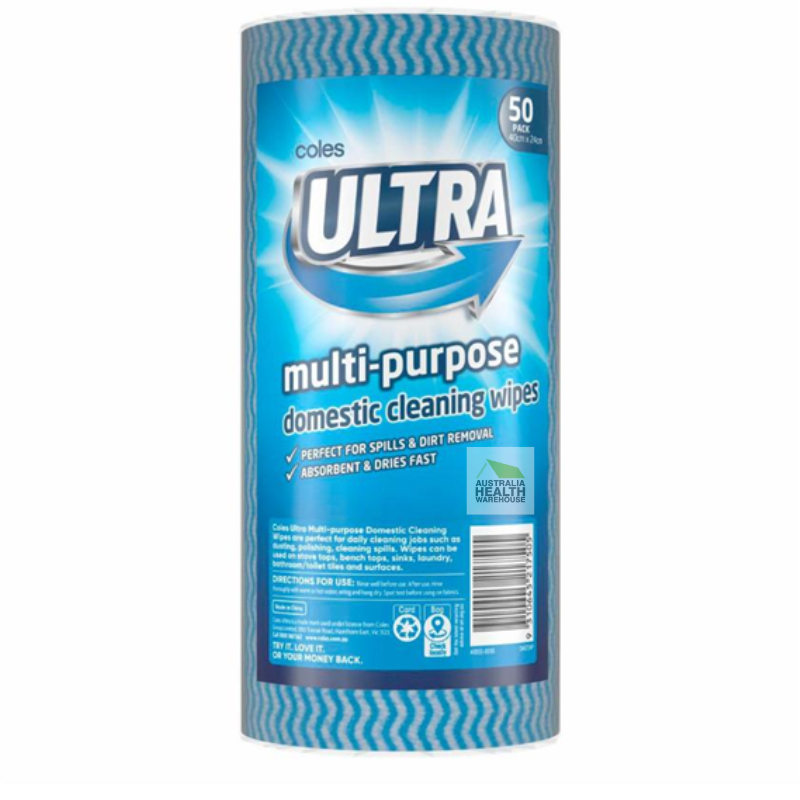 Coles Ultra Multi-Purpose Domestic Cleaning Wipes 50 Pack