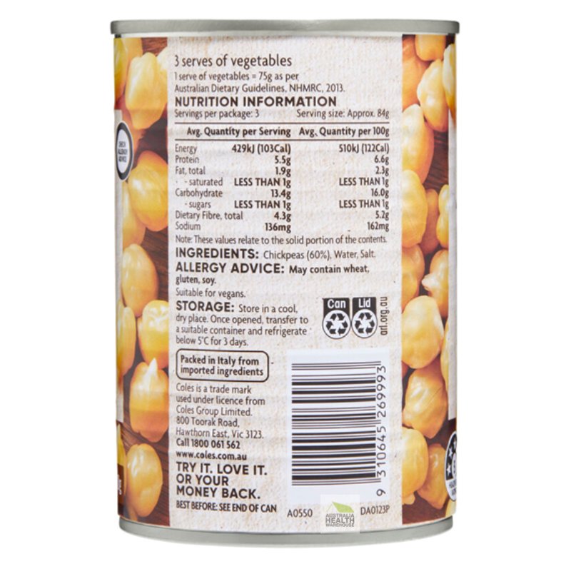 Coles Chick Peas 420g