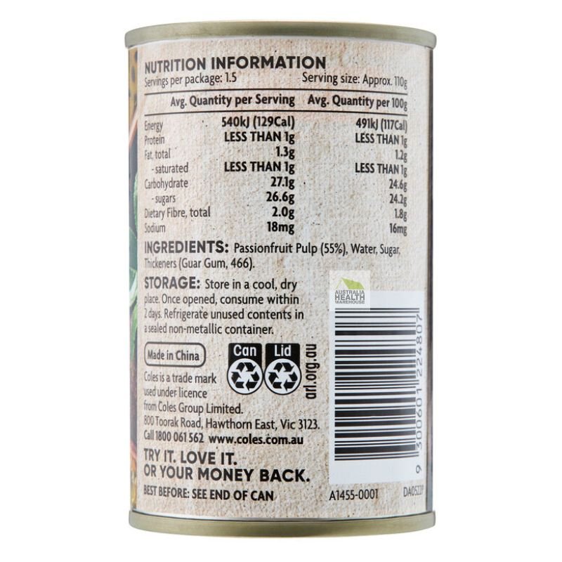 Coles Passion Fruit Pulp in Syrup 170g