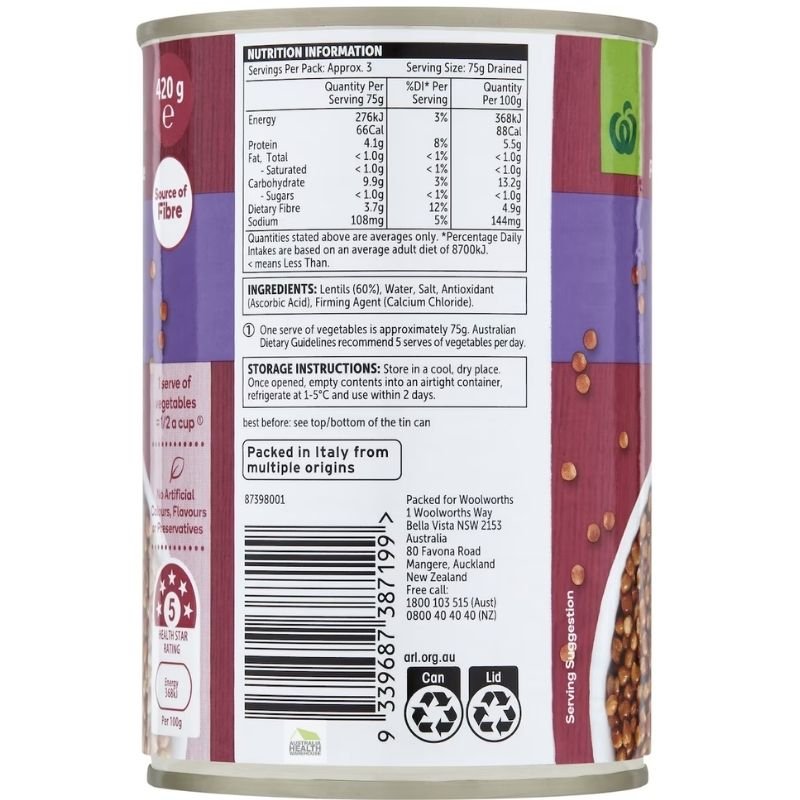 Woolworths Lentils 420g