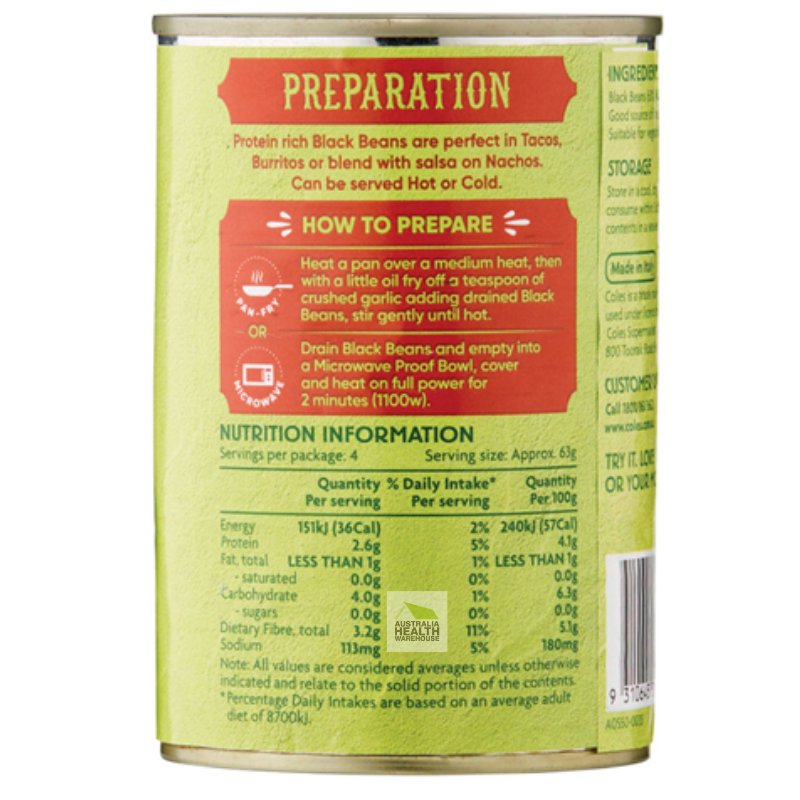 Coles Black Beans 420g