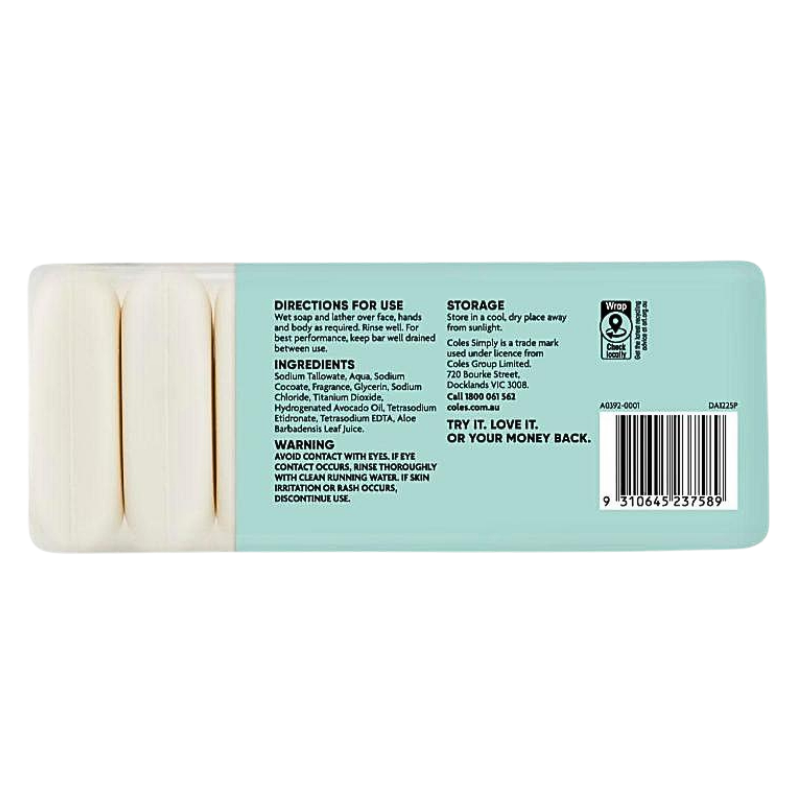 Coles Simply Bath Soaps With Aloe Vera 8 Pack