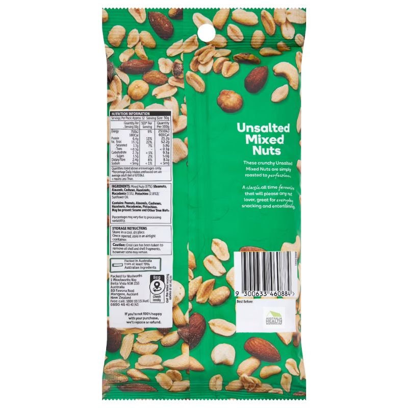 Woolworths Unsalted Mixed Nuts 375g | Oz Mart