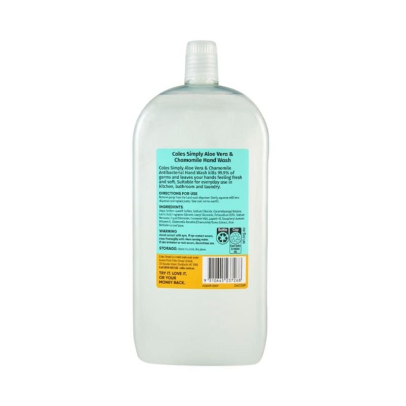 Coles Simply Antibacterial Hand Wash Refill Aloe Vera & Chamomile 1 Litre