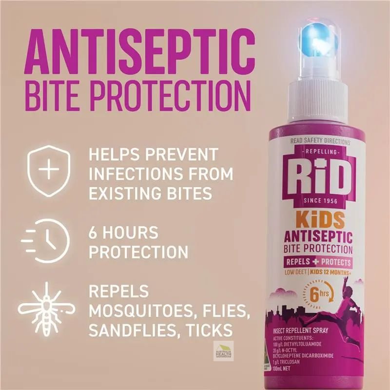 [Expiry Date: 09/2028} Rid Medicated Insect Repellent Kids Antiseptic Pump Spray 100mL