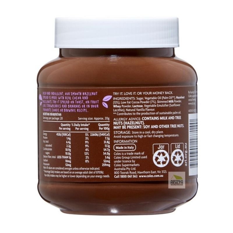 Coles Smooth Hazelnut Spread 400g