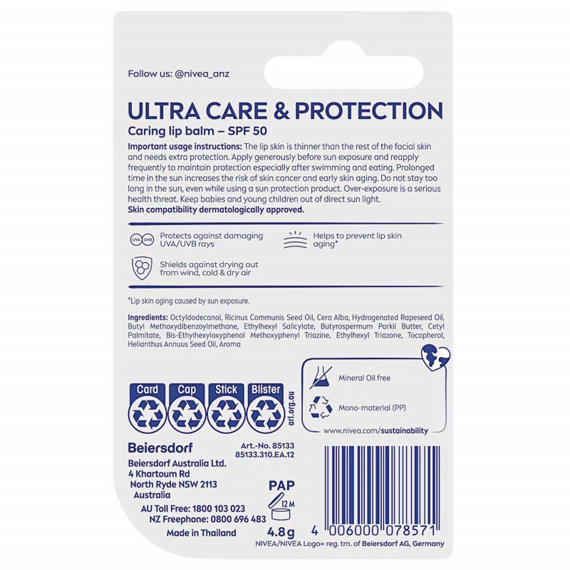 Nivea Lip Ultra Care & Protection SPF 50+ 4.8g