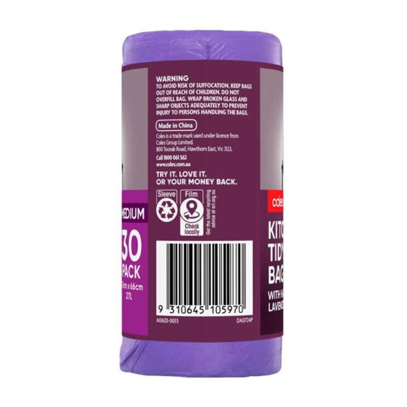 Coles Kitchen Tidy Bags Lavender Scented Medium 30 Pack