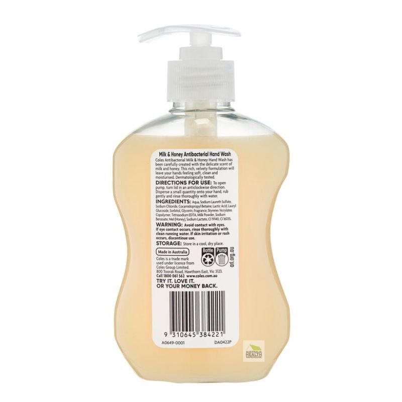 Coles Antibacterial Hand Wash Milk & Honey 250mL