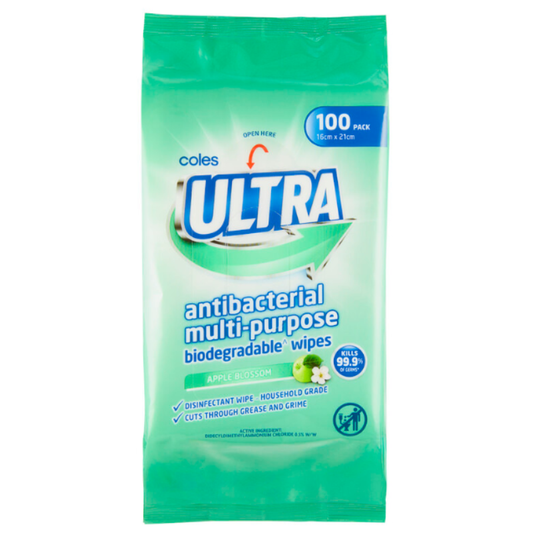 Coles Ultra Antibacterial Apple Blossom Multipurpose 100 Wipes