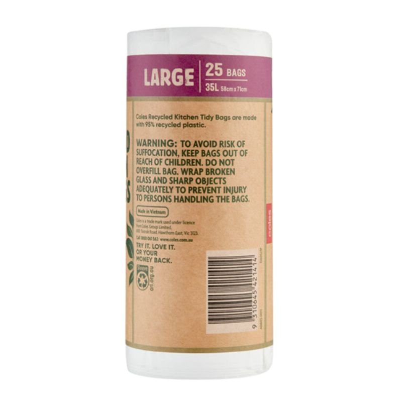 Coles Recycled Kitchen Tidy Bags with Handles Large 25 Pack