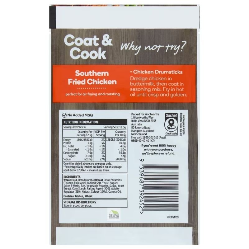 Woolworths Coat & Cook Seasoning Mix Southern Fried Chicken 50g