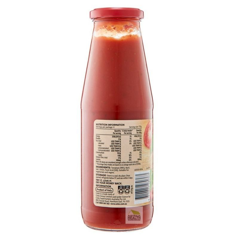 Coles Italian Passata Sauce with Basil 700g