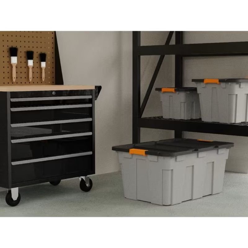 Heavy Duty Container Grey- 55 Litre with Black Lid