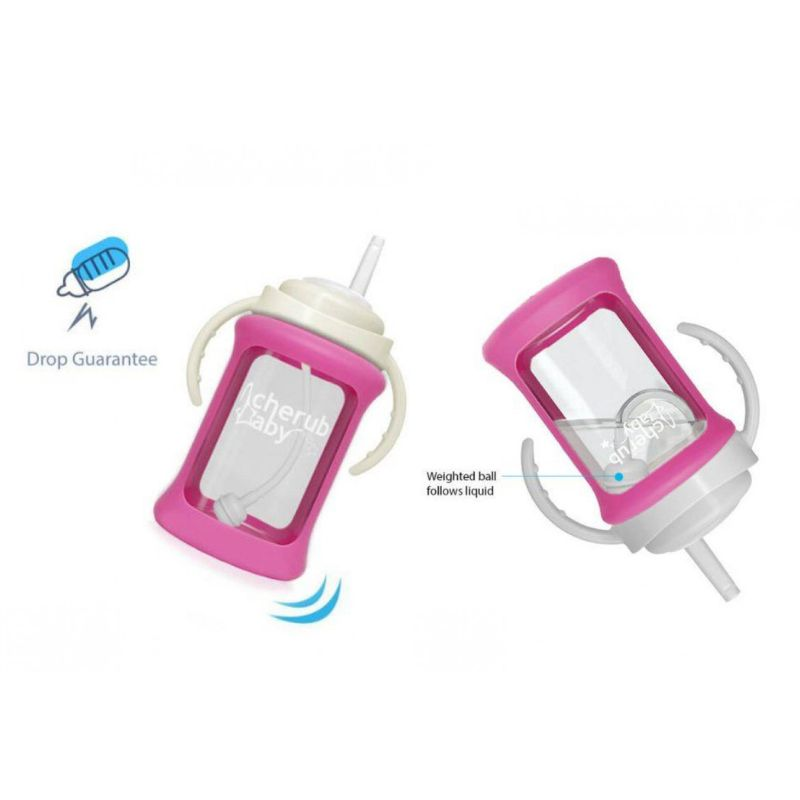 Cherub Baby Wide Neck Glass Straw Cup 240mL (9 Months+) - Pink