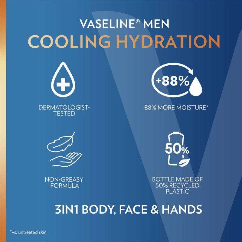 Vaseline Men Cooling Hydration 3In1 Body, Face & Hands Lotion 400mL