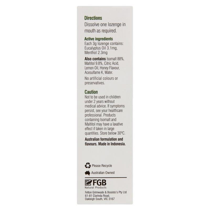 Bosisto's Sugar Free Eucalyptus 17 Throat Lozenges 50g