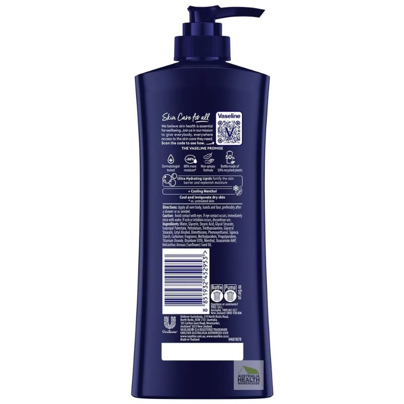 Vaseline Men Cooling Hydration 3In1 Body, Face & Hands Lotion 400mL