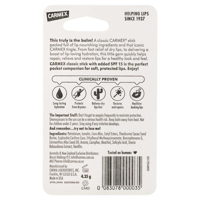 Carmex Moisturising Lip Balm Classic Stick SPF15 4.25g