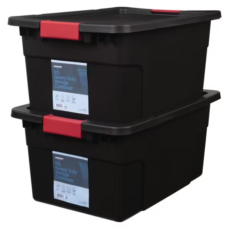 Heavy Duty Container Black - 57 Litre with Lid