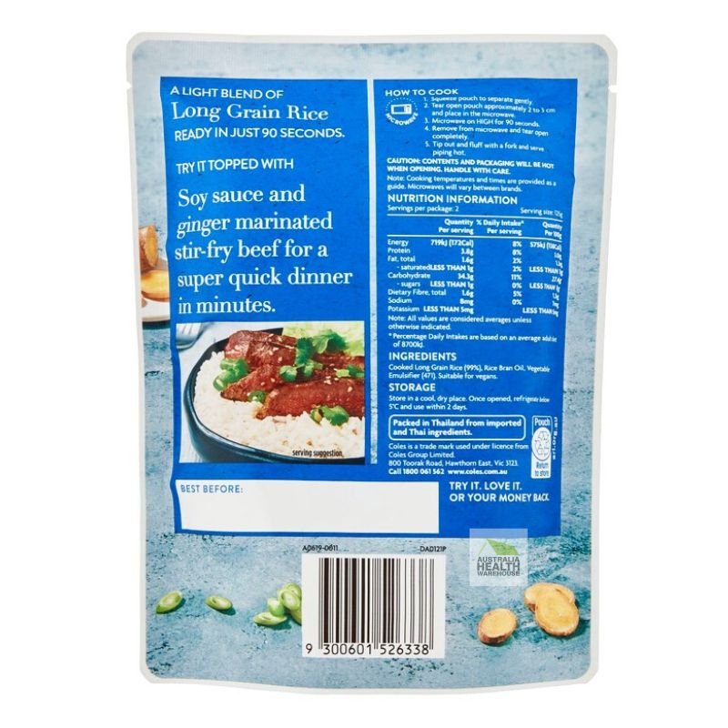 Coles Long Grain White Microwave Rice 250g