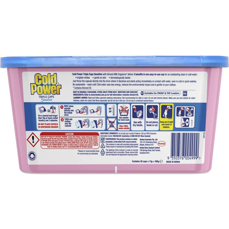 Cold Power Triple Caps Sensitive 3in1 Laundry Detergent 30 Capsules