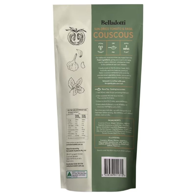 [Expiry Date: 01/12/2026] Belladotti Sun-Dried Tomato & Basil CousCous 110g