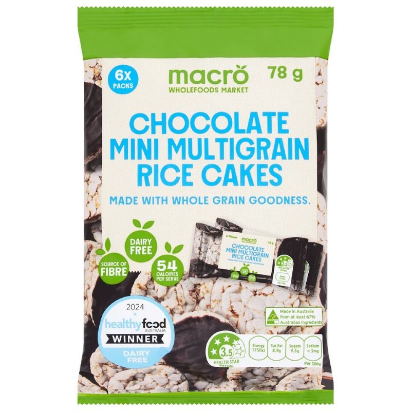 [Expiry: 17/11/2026] Woolworths Macro Mini Multigrain Rice Cakes Vegan Chocolate 6 Packs 78g