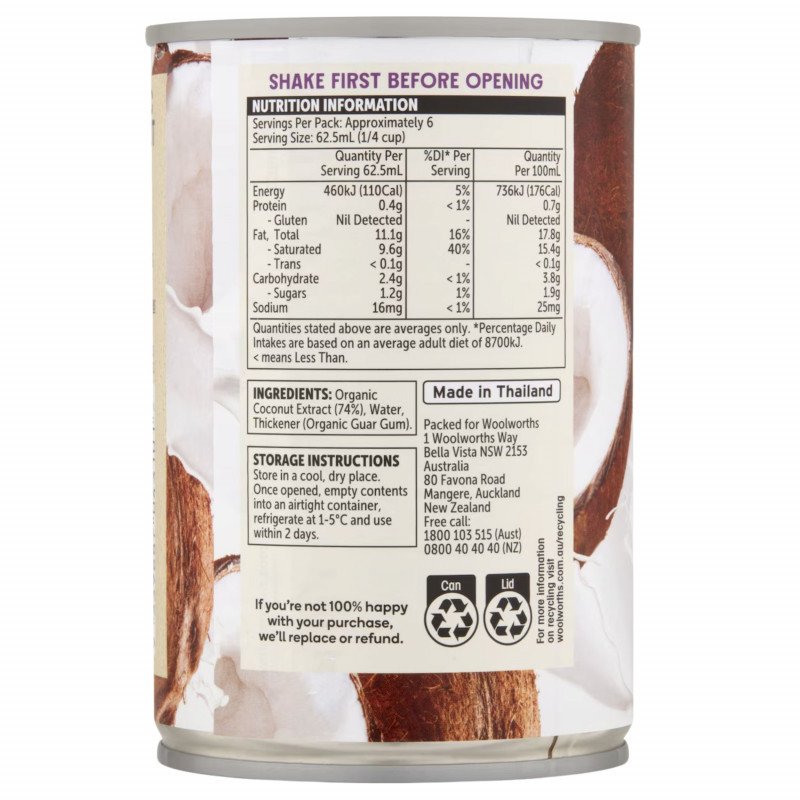 [Expiry:30/04/2027] Woolworths Macro Organic Coconut Milk 400mL