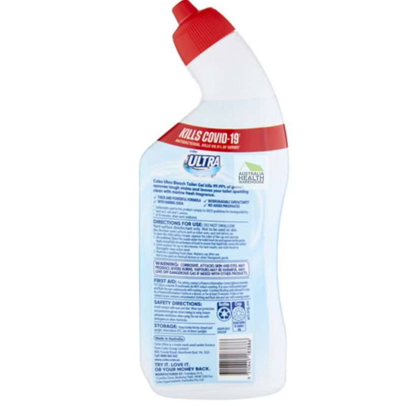 [Expiry Date: 26/09/2026] Coles Ultra Bleach Toilet Gel Marine Fresh 700mL