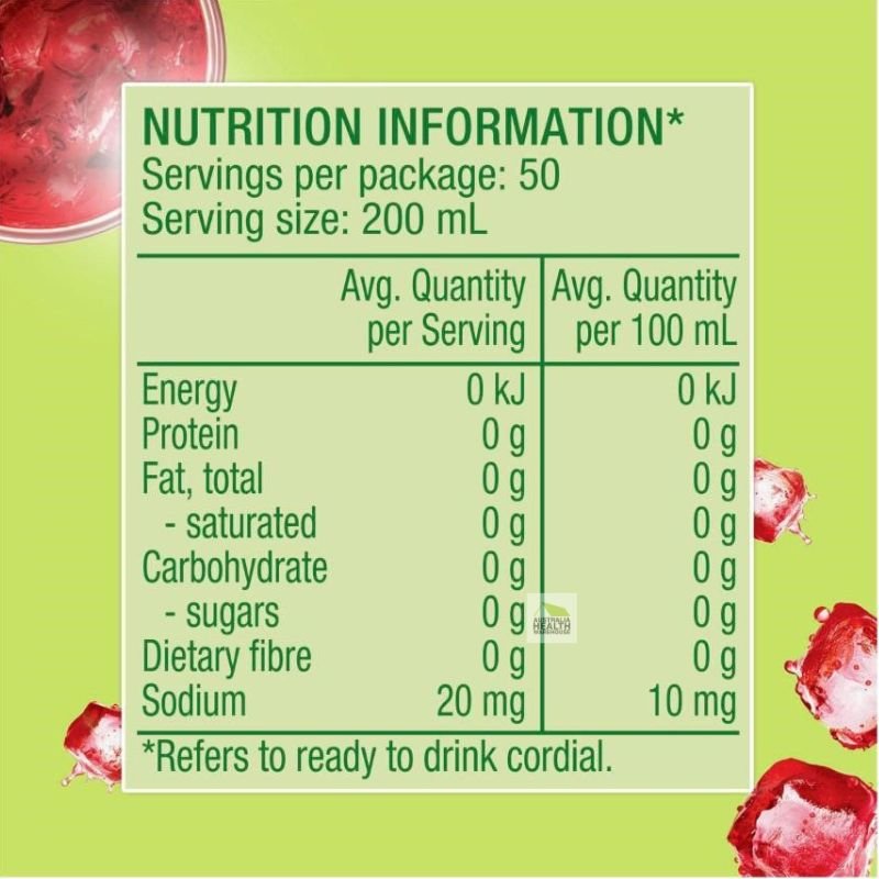 [CLEARANCE Expiry Date: 10/04/2026] Golden Circle Zero Sugar Raspberry Flavour Cordial 2 Litre