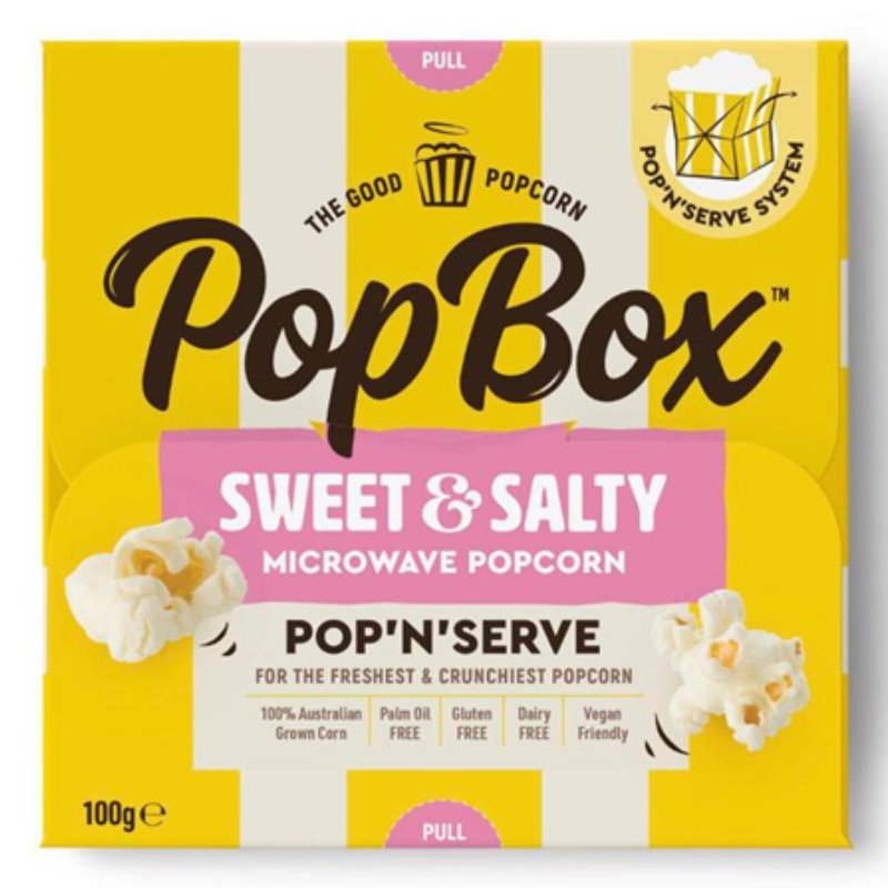 [Expiry Date:25/03/2027] Popbox Gluten Free Dairy Free Sweet & Salty Flavour Microwave Popcorn Snack 100g