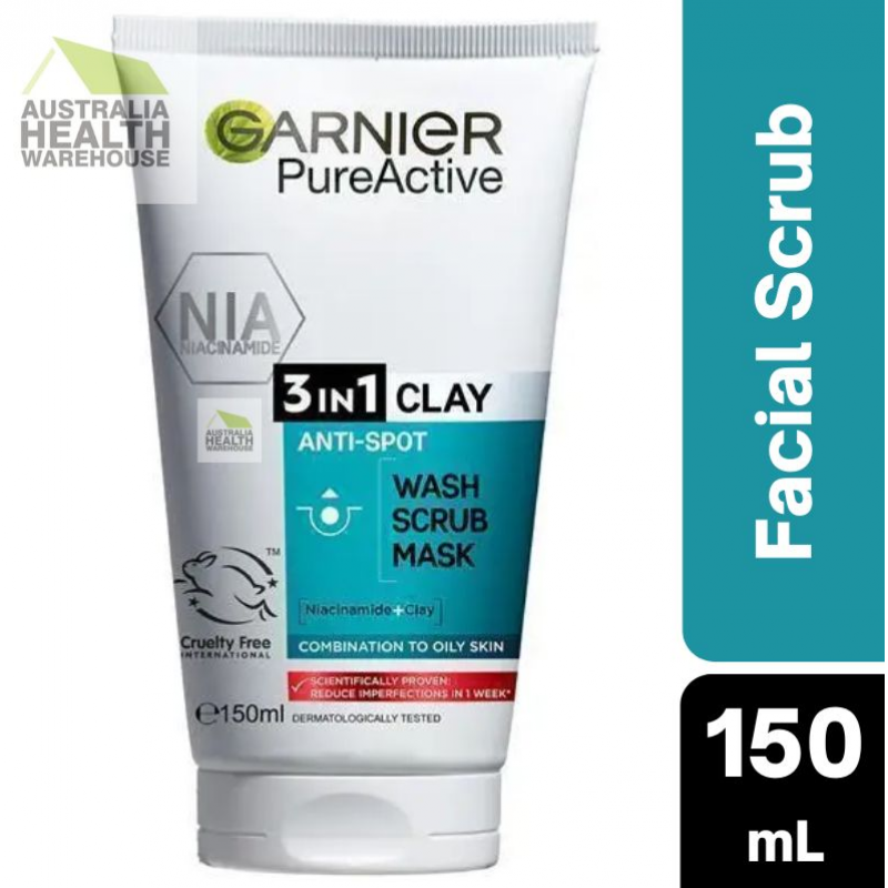 Garnier Pure Active 3 in 1 Wash, Scrub & Mask 150mL