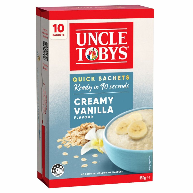 [Expiry Date: 29/01/2027] Uncle Tobys Oats Quick Sachets Creamy Vanilla 10 Pack 350g