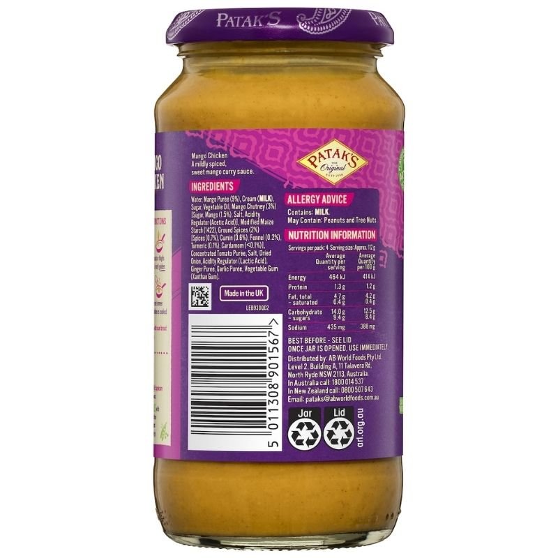 [Expiry: 04/2027] Patak's Mango Chicken Curry Sauce 450g