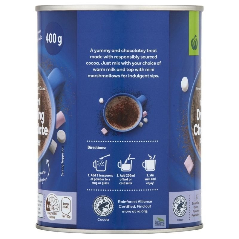 [CLEARANCE Expiry Date: 31/07/2026] Woolworths Instant Chocolate Powdered Drink 400g