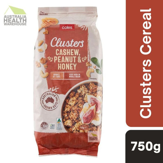 [Expiry: 10/07/2025] Coles Cashew, Peanut & Honey Clusters 750g