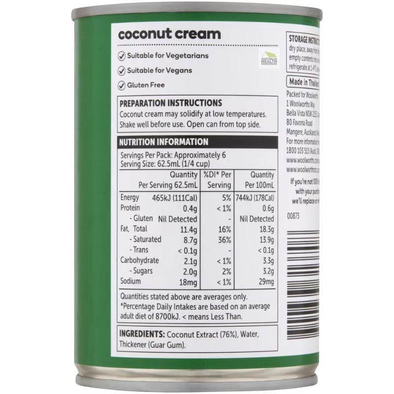 Woolworths Essentials Coconut Cream 400mL