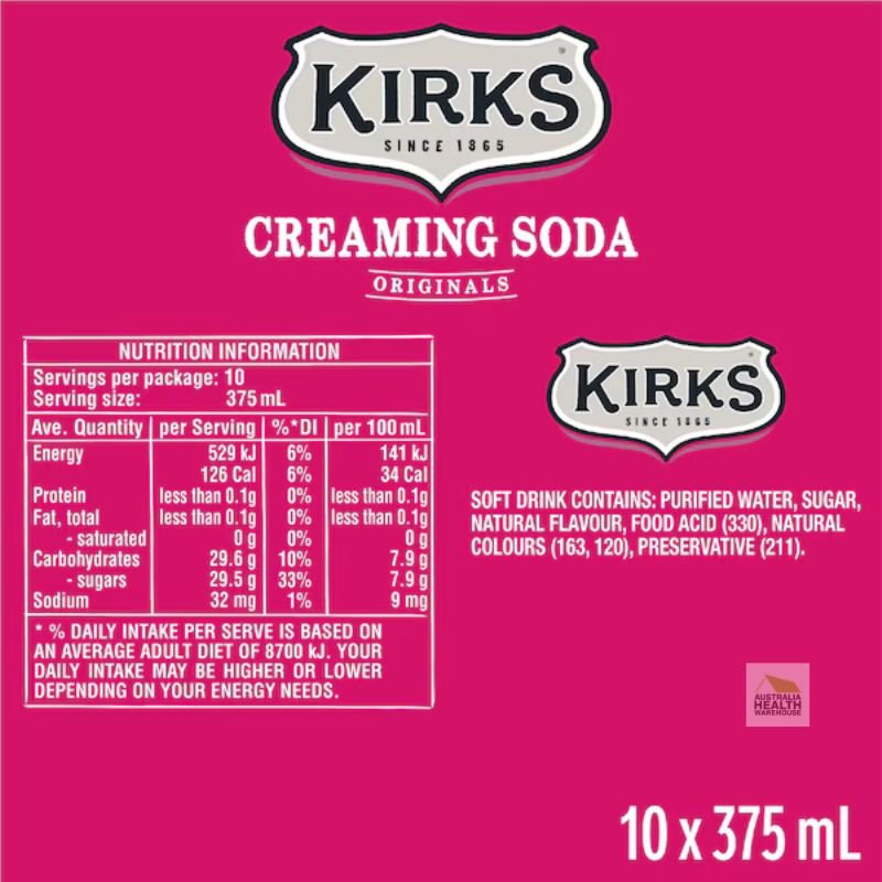 [Expiry: 05/01/2027] Kirks Creaming Soda Soft Drink Cans - 10 x 375mL