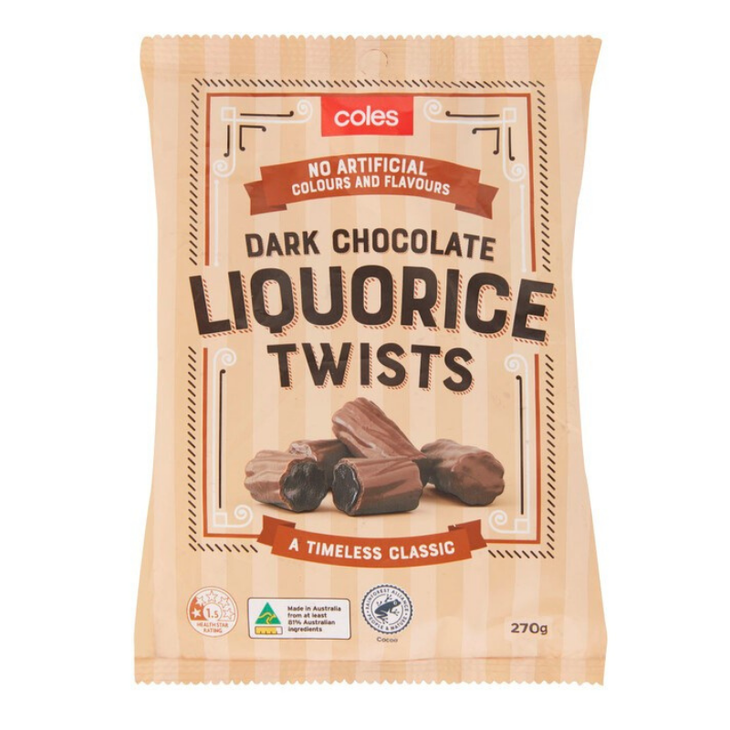 Coles Dark Chocolate Liquorice Twists 270g