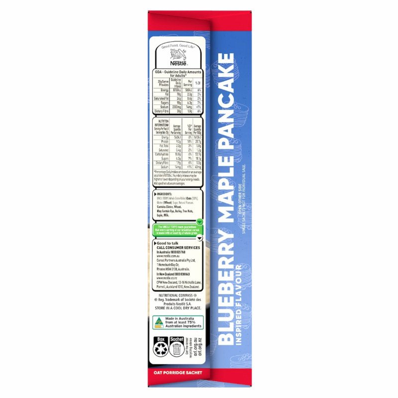 [Expiry Date: 04/02/2027] Uncle Tobys Oats Protein Quick Sachets Blueberry Maple Pancake 8 Pack 280g