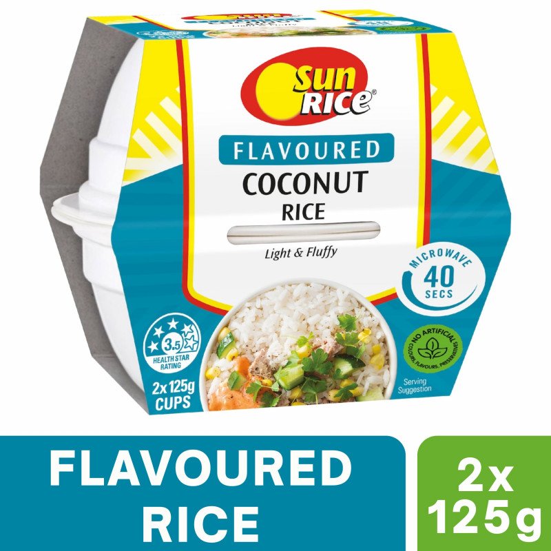 [Expiry Date: 27/03/2027] Sunrice Microwave Flavoured Coconut Rice Cups 2 x 125g