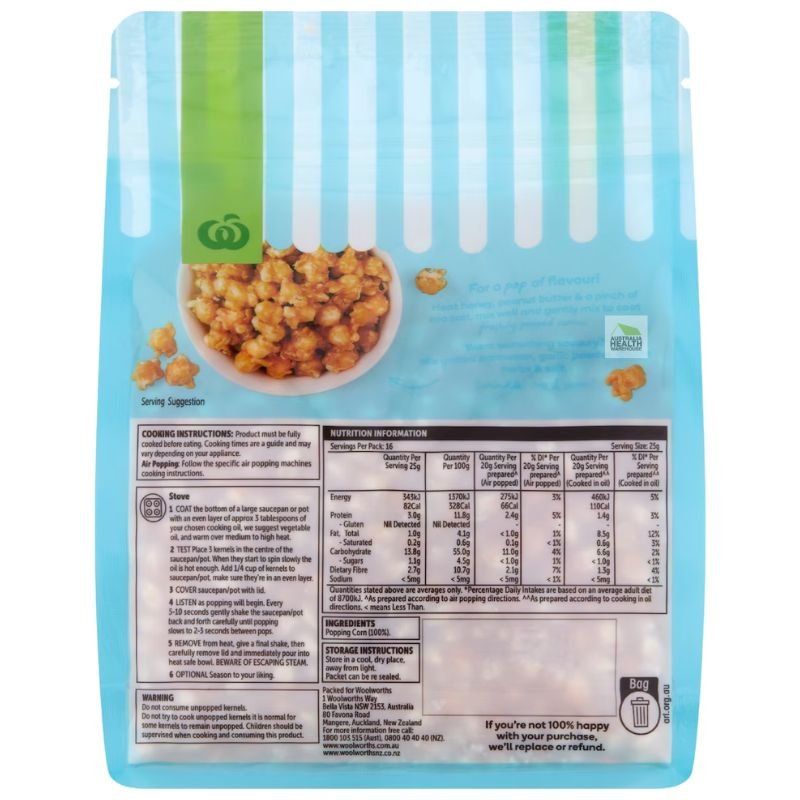 [CLEARANCE Expiry Date: 03/08/2026] Woolworths Popping Corn 400g