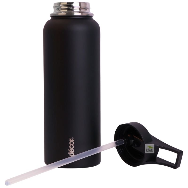 Decor Insulated Double Wall Flip Active Stainless Steel Bottle 1.1 Litre (BLACK)